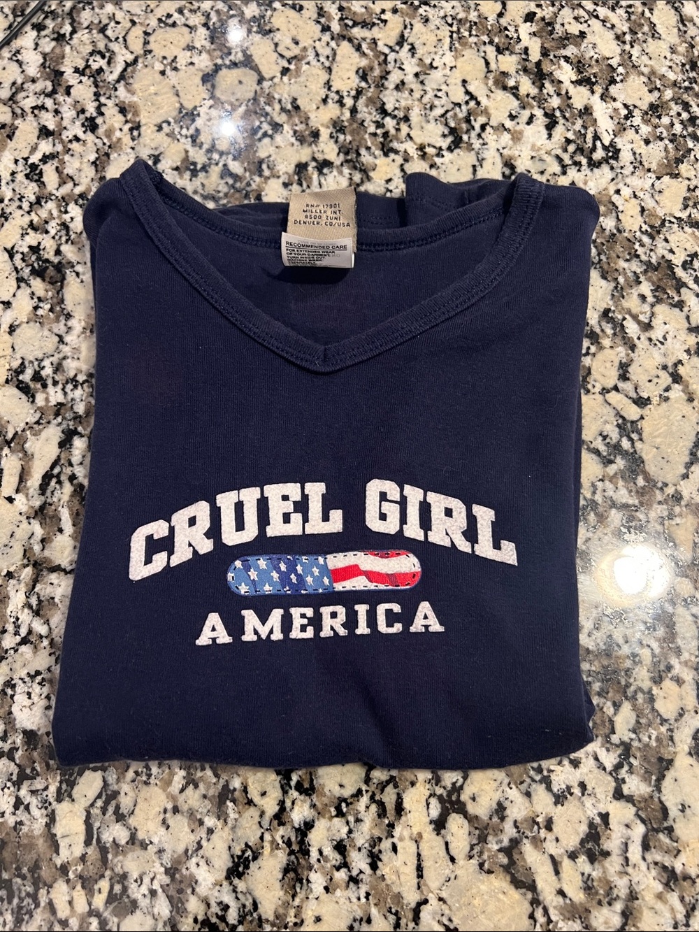 Cruel Girl Navy Short Sleeve Tee with Patriotic Graphic